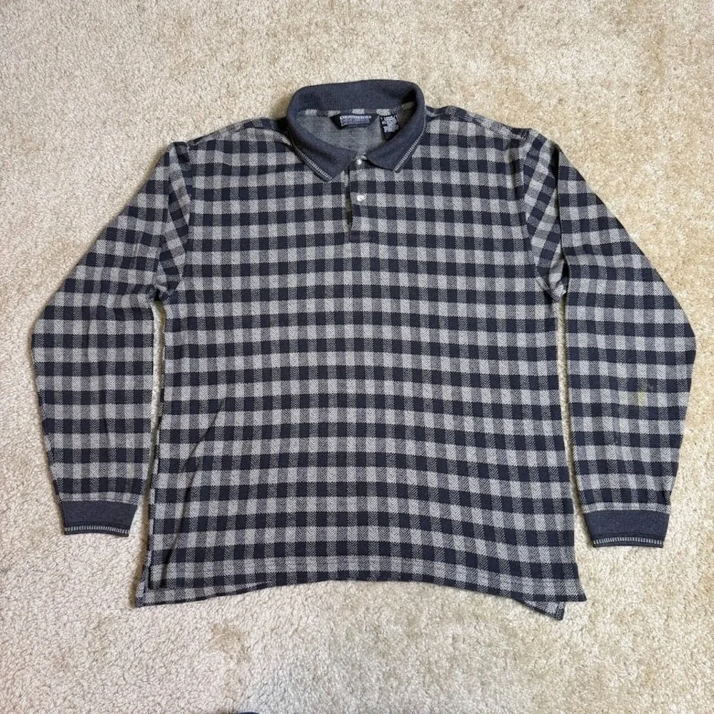 Knightsbridge Vintage Men's Plaid Long Sleeve Gray Cotton‎ Blend Polo Size L